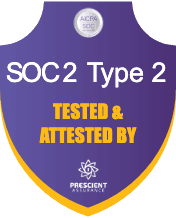 SOC 2 Type II badge, tested and attested by Prescient Assurance
